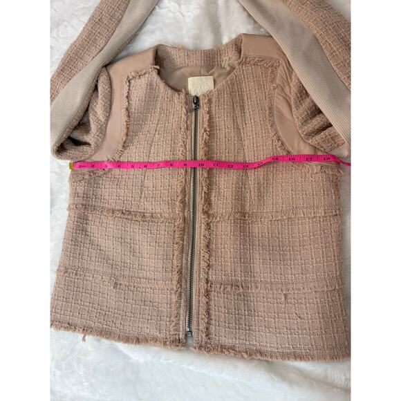 Rebecca Taylor Tweed Boucle Wool Lamb Leather Blazer Jacket Pink Tan Size 8 - Picture 13 of 13